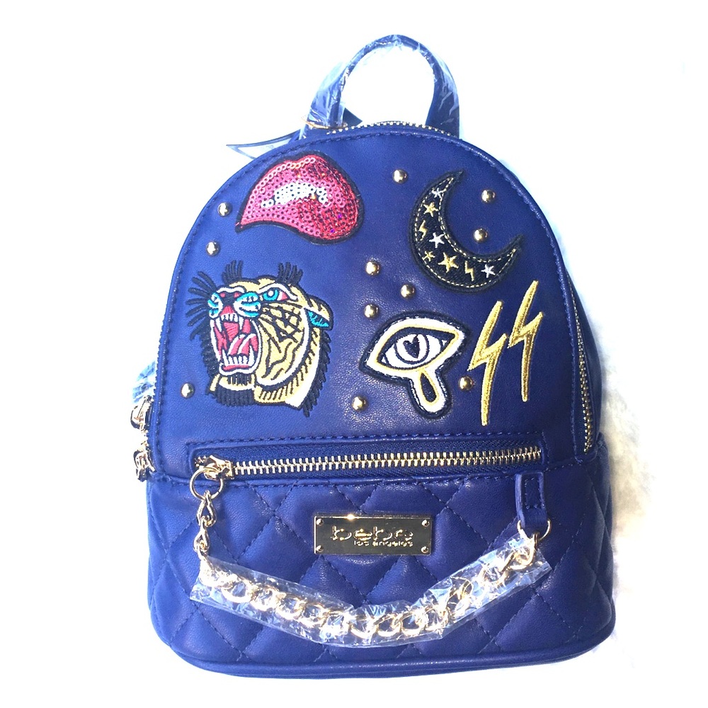 BEBE BLUE MINI BACKPACK PATCHES ⚡️🐯💋Y2K NWT